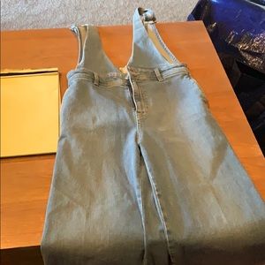 Denim wide leg overalls